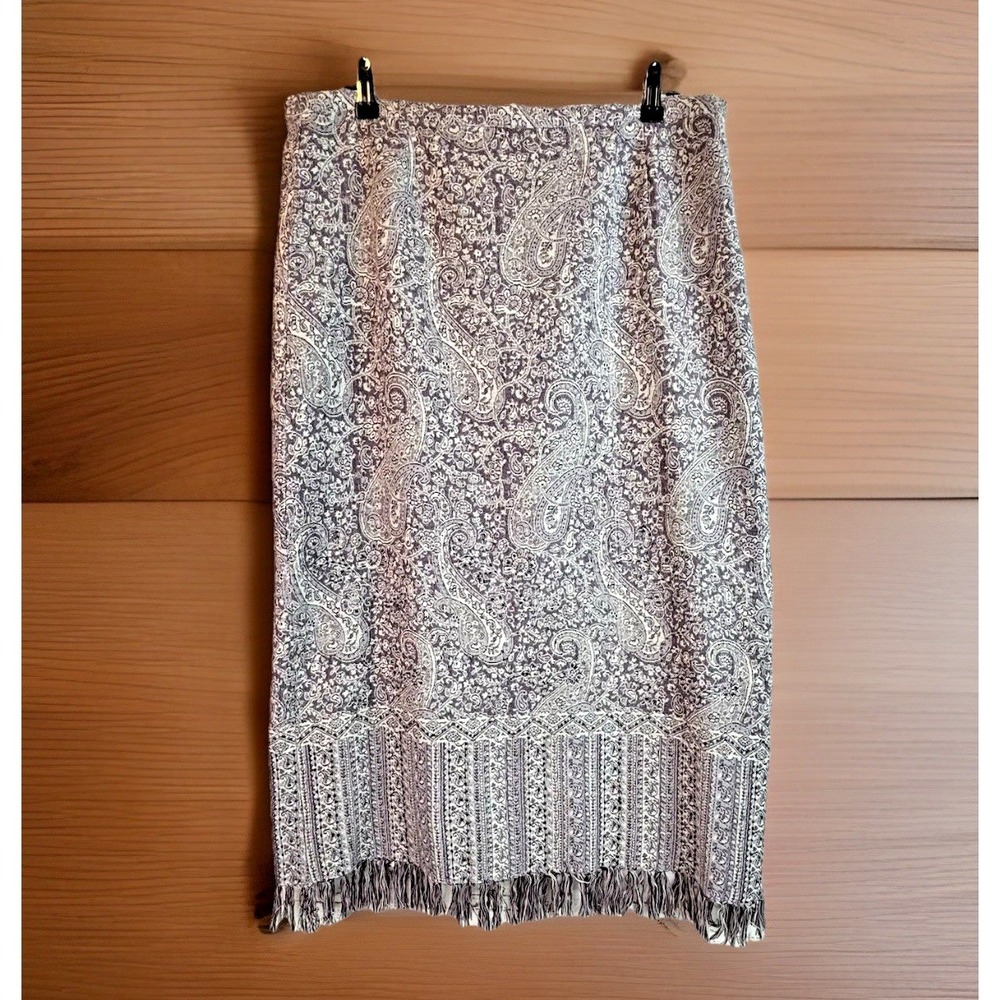 Vintage Purple Boho Tapestry Skirt 14 Beaded Long Fringe Lined Pencil Timeless